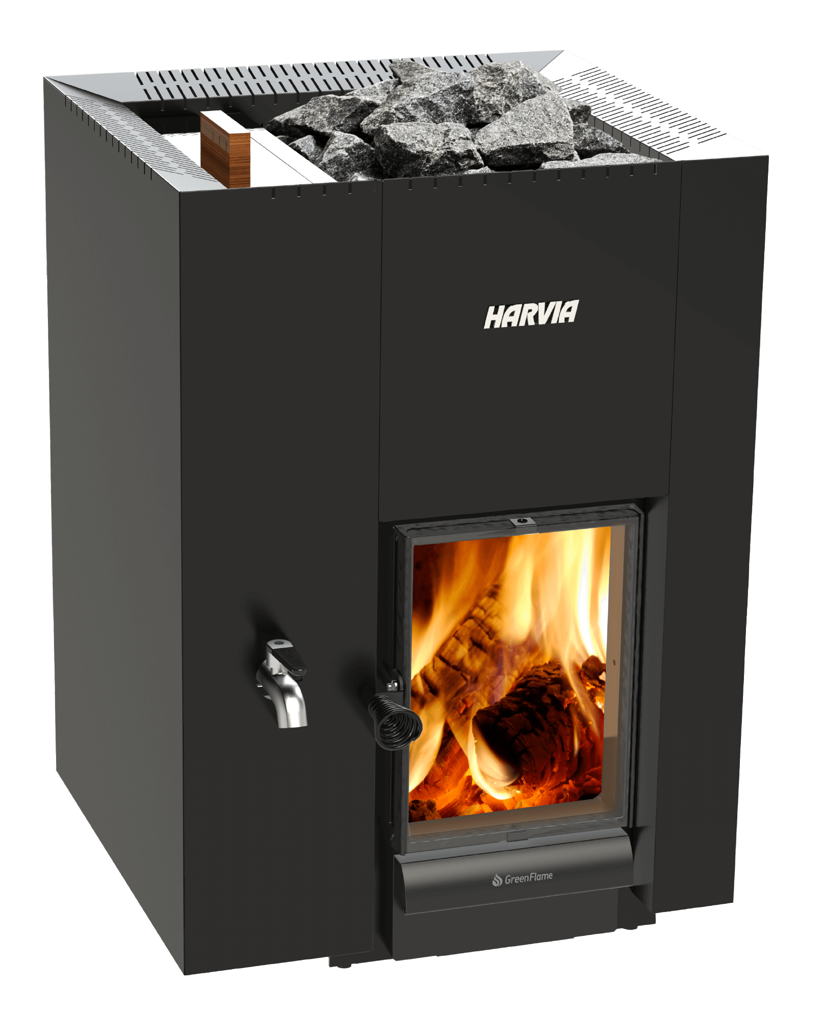 Harvia_Linear_22_GreenFlame_LS_Black_Woodburning_Sauna_Stove