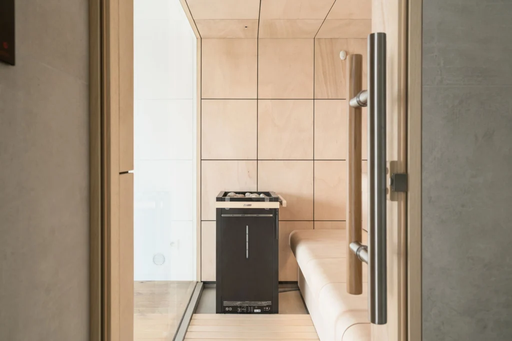 Harvia virta hl11sa 3ph combi safety railing distanced view