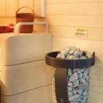 harvia safety railing hsp3m Installed on top of heater in Sauna