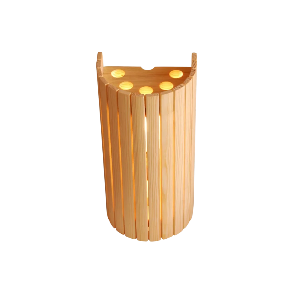 Harvia Vertical Pine Lamp Shade lit
